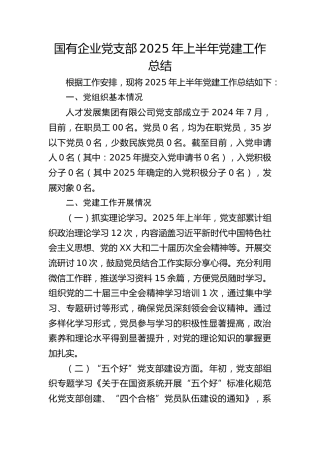 国企公司党支部2025年上半年党建工作总结4100字