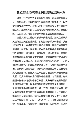 理论发言：建立健全燃气安全风险基层治理体系
