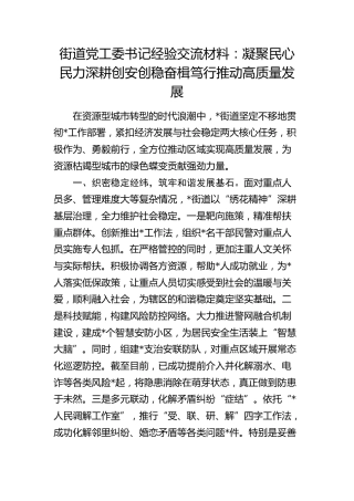 街道党工委书记经验交流：凝聚民心民力 深耕创安创稳 奋楫笃行推动高质量发展