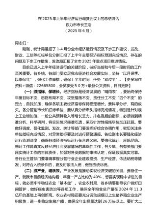 铁力市市长王浩：在2025年上半年经济运行调度会议上的总结讲话