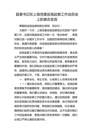 县委书记在上级党委巡视巡察工作动员会上的表态发言 (2)