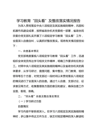 八项规定精神学习教育“回头看”及整改落实情况总结报告3200字