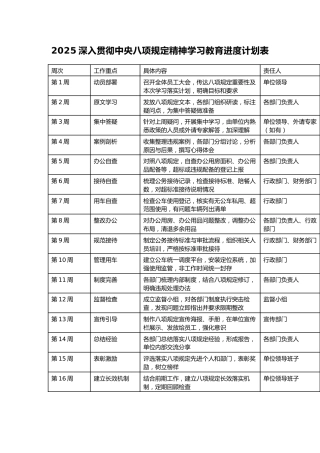 深入贯彻中央八项规定精神学习教育进度计划表5