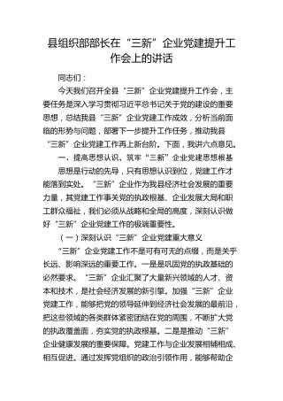 县组织部部长在“三新”企业党建提升工作会上的讲话(1)