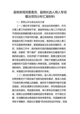 县税务局党委委员、副局长选人用人专项整治党性分析汇报3300字