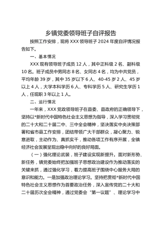 2024年乡镇党委领导班子自评报告