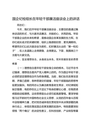 国企公司纪检组长在年轻干部廉洁座谈会上的讲话