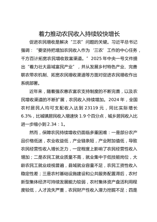 着力推动农民收入持续较快增长