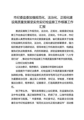 市纪委监委加强规范化、法治化、正规化建设高质量发展坚实夯实纪检监察工作根基工作汇报