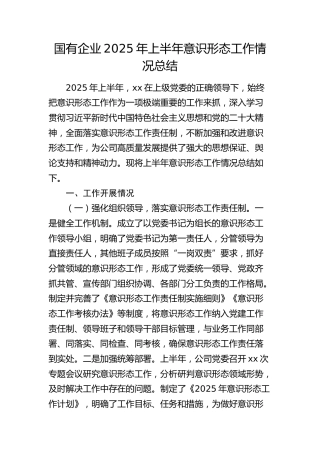 国企公司2025年上半年意识形态工作总结3200字