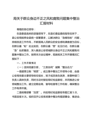 公安系统群众身边不正之风和腐败问题集中整治总结汇报