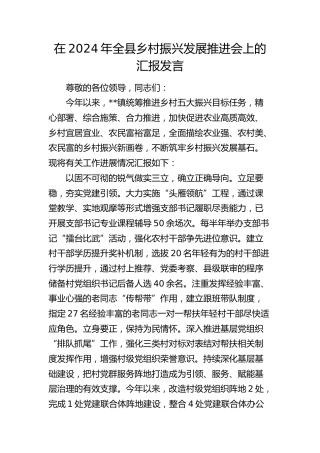 在全县乡村振兴发展推进会上的汇报发言