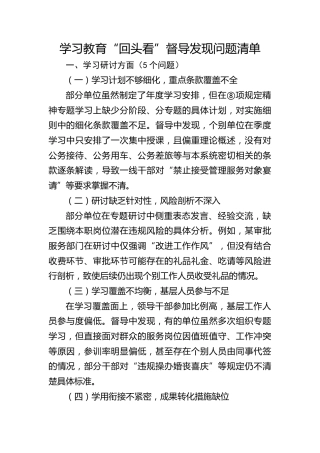 督导组八项规定精神学习教育“回头看”督导发现问题清单