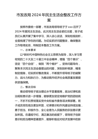 2024年度民主生活会整改工作方案3600字（发改）