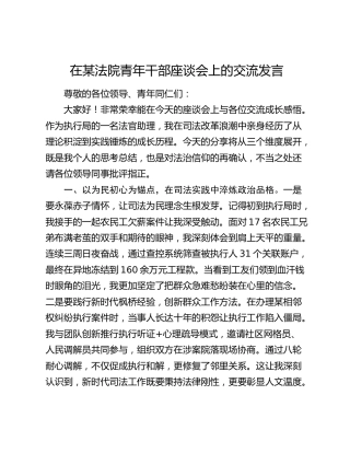 法院青年干部座谈会上的交流发言