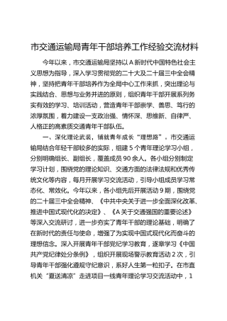 市交通运输局青年干部培养工作经验交流