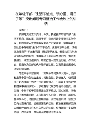 在年轻干部“生活不检点、玩心重、混日子等”突出问题专项整治工作会议上的讲话(1)