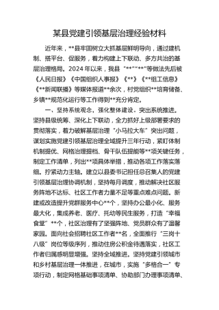 县党建引领基层治理经验总结