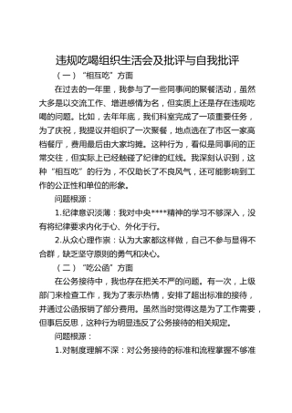 违规吃喝组织生活会个人问题剖析及批评与自我批评