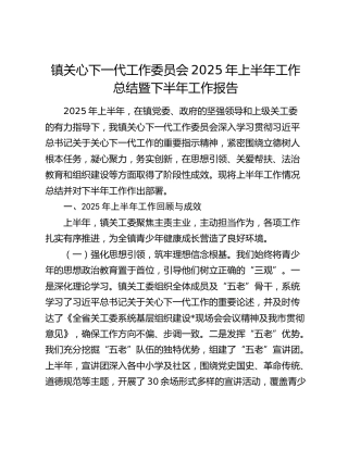 乡镇关工委上半年工作总结暨下半年工作报告