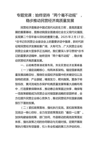 党课：始终坚持“两个毫不动摇”，稳步推动民营经济高质量发展