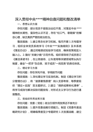 深入贯彻中央八项规定精神自查问题和整改清单