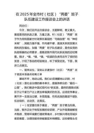 全市村（社区）“两委”班子队伍建设工作座谈会上的讲话
