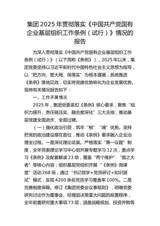 贯彻落实《中国共产党国有企业基层组织工作条例（试行）》情况的报告