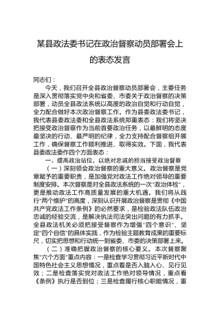县政法委书记在政治督察动员部署会上的表态发言