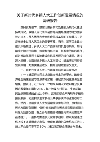 新时代乡镇人大工作创新发展情况的调研报告