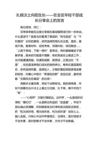 在全区年轻干部成长分享会上的发言