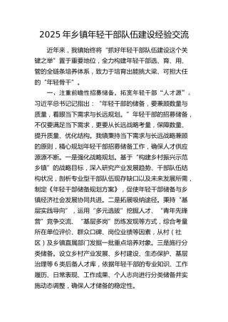乡镇年轻干部队伍建设经验交流