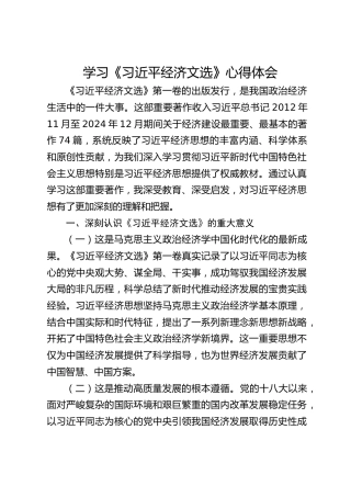 学习《习近平经济文选》心得体会