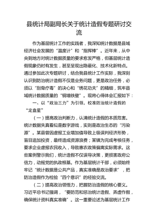 县统计局副局长关于统计造假心得研讨发言