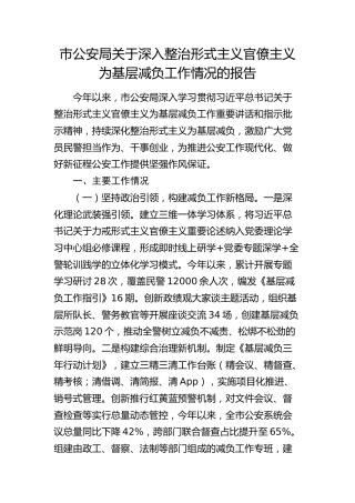 市公安局关于深入整治形式主义官僚主义为基层减负工作情况总结报告