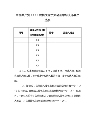 3.3中国共产党 X X 局党员大会选举支部委员选票