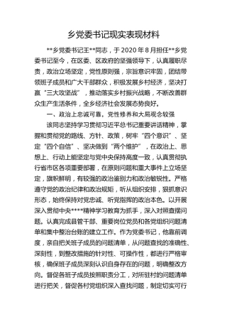 乡镇书记现实表现材料