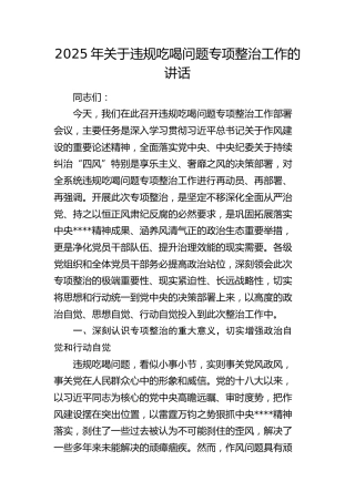 违规吃喝问题专项整治工作的讲话
