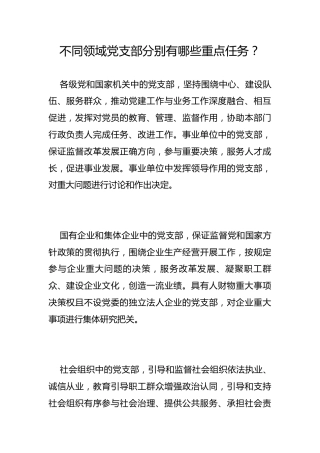 不同领域党支部分别有哪些重点任务？