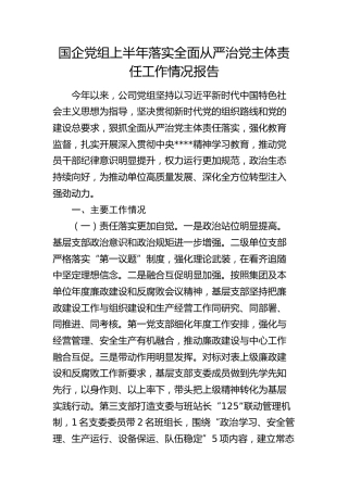 国企公司2025年上半年落实全面从严治党主体责任工作总结报告