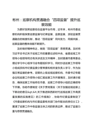 彬州：巡察机构贯通融合“四项监督”提升巡察效能
