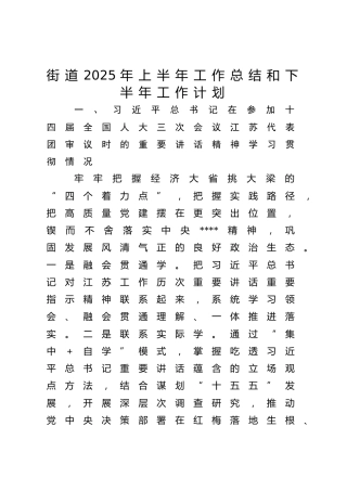 乡镇街道2025年上半年工作总结和下半年工作计划8400字