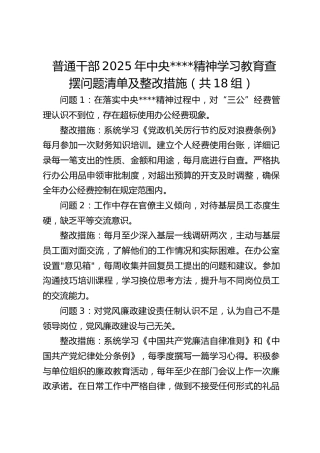 普通干部2025年中央八项规定精神学习教育查摆问题清单及整改措施（共18组）