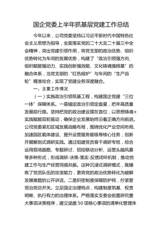 国企公司党委上半年抓基层党建工作总结