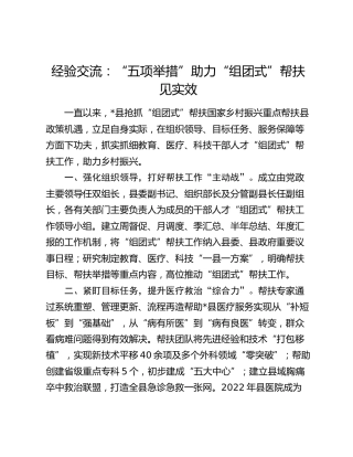 经验交流发言：“五项举措”助力“组团式”帮扶见实效