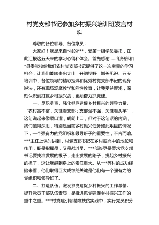 村党支部书记参加乡村振兴培训班发言