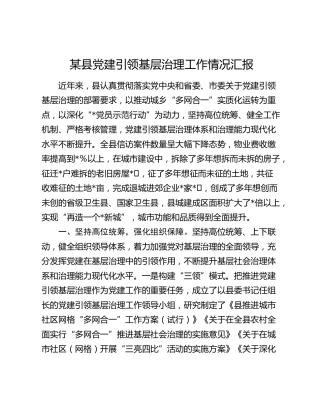 县区党建引领基层治理工作情况汇报