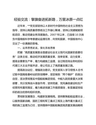 经验交流发言：擎旗奋进拓新路，万里冰原一点红