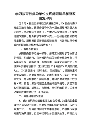 八项规定精神学习教育被督导单位发现问题清单和整改情况总结报告2900字