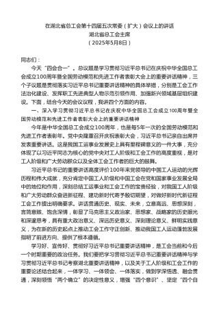 湖北省总工会主席：在湖北省总工会第十四届五次常委（扩大）会议上的讲话